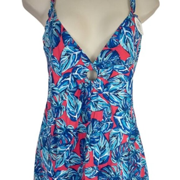Island Planet Womens IP Mini Dress Pink Combo Tropical Floral Ringlet S New - Picture 2 of 3